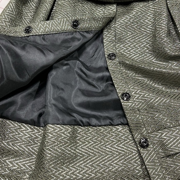 THREAD SOCIAL Cocktail Metallic Pleated SLV Bow Belt Sage Chevron Party Dress 4 - Picture 13 of 16